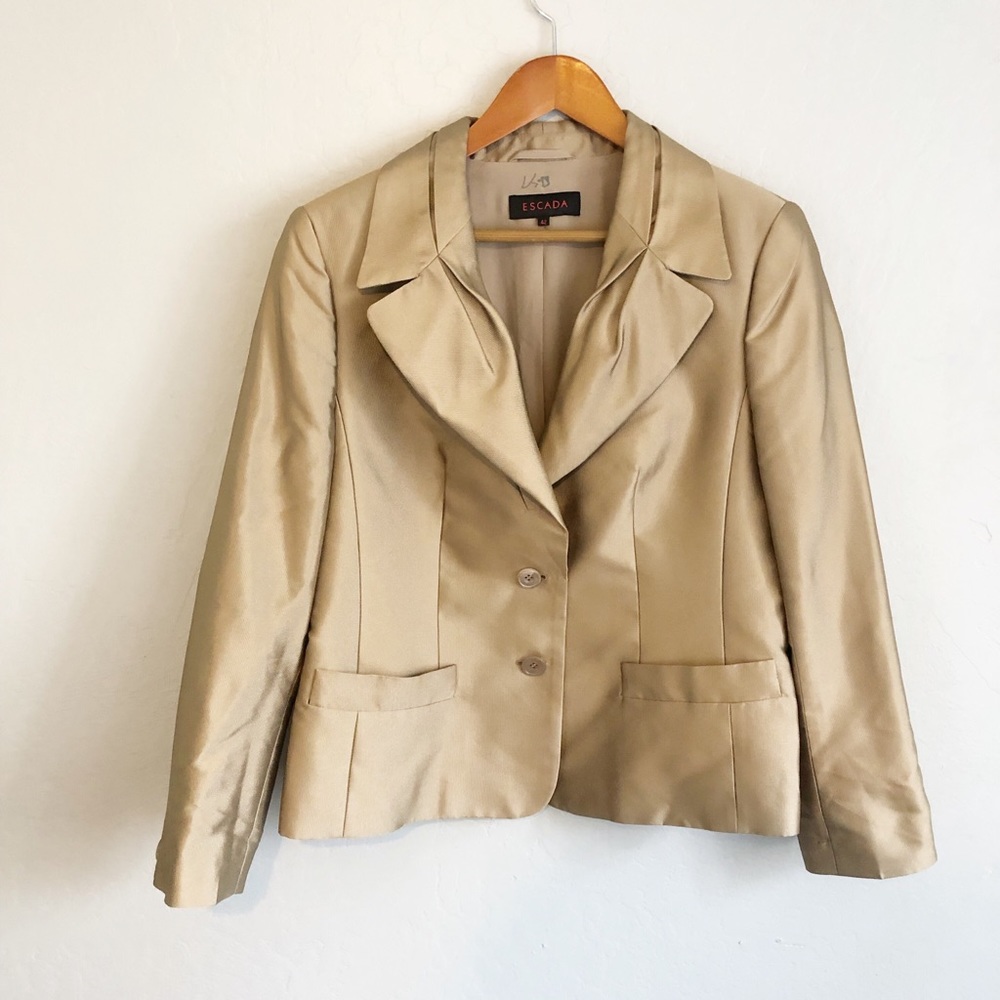 Escada Silk Bronze Gold Blazer Twisted Collar 42
